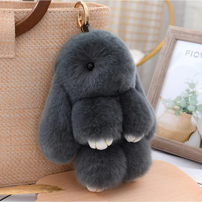 100% Natural Rex Rabbit Fur Keychain – Fluffy Bunny Bag Charm, Doll Toy & Lovely Pendant