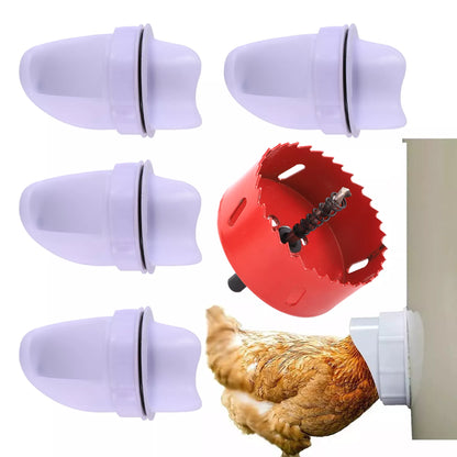 DIY Rain-Proof Chicken Feeder Kit: Poultry Feeding Supplies for Buckets, Barrels, Bins, Troughs - Gravity Feed Port