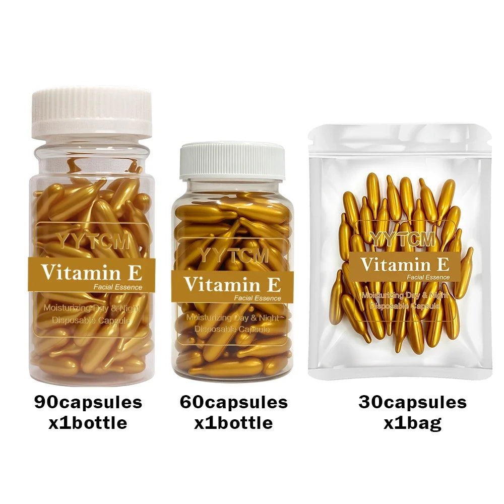 Vitamin E Serum Capsules - Hydrating Single-Use Facial Essence 90 Capsules per Bottle