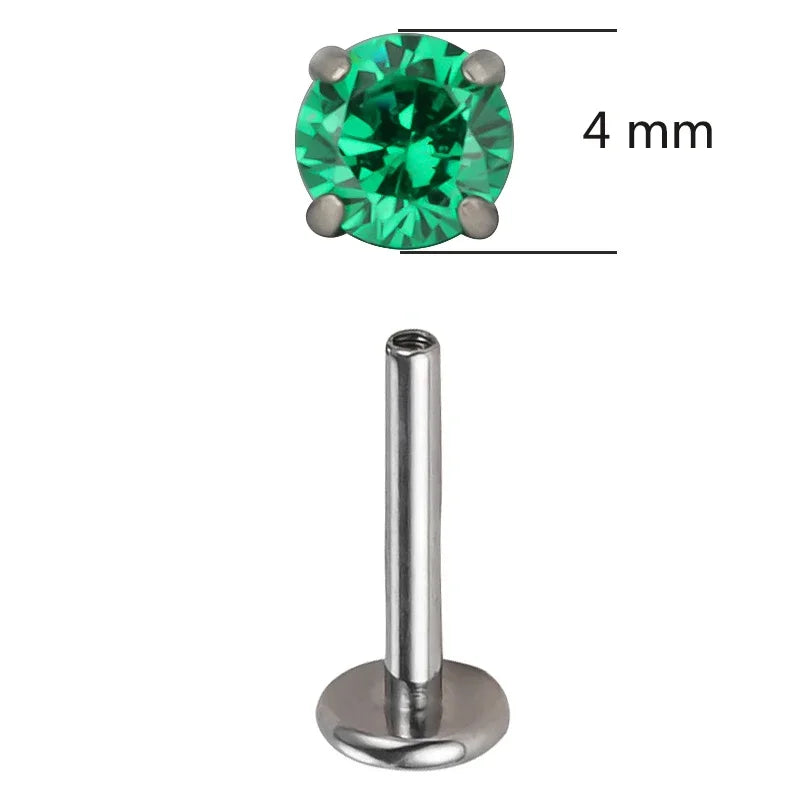 ASTM F136 Titanium CZ Labret Stud Earrings for Ear, Lip & Nose Piercings