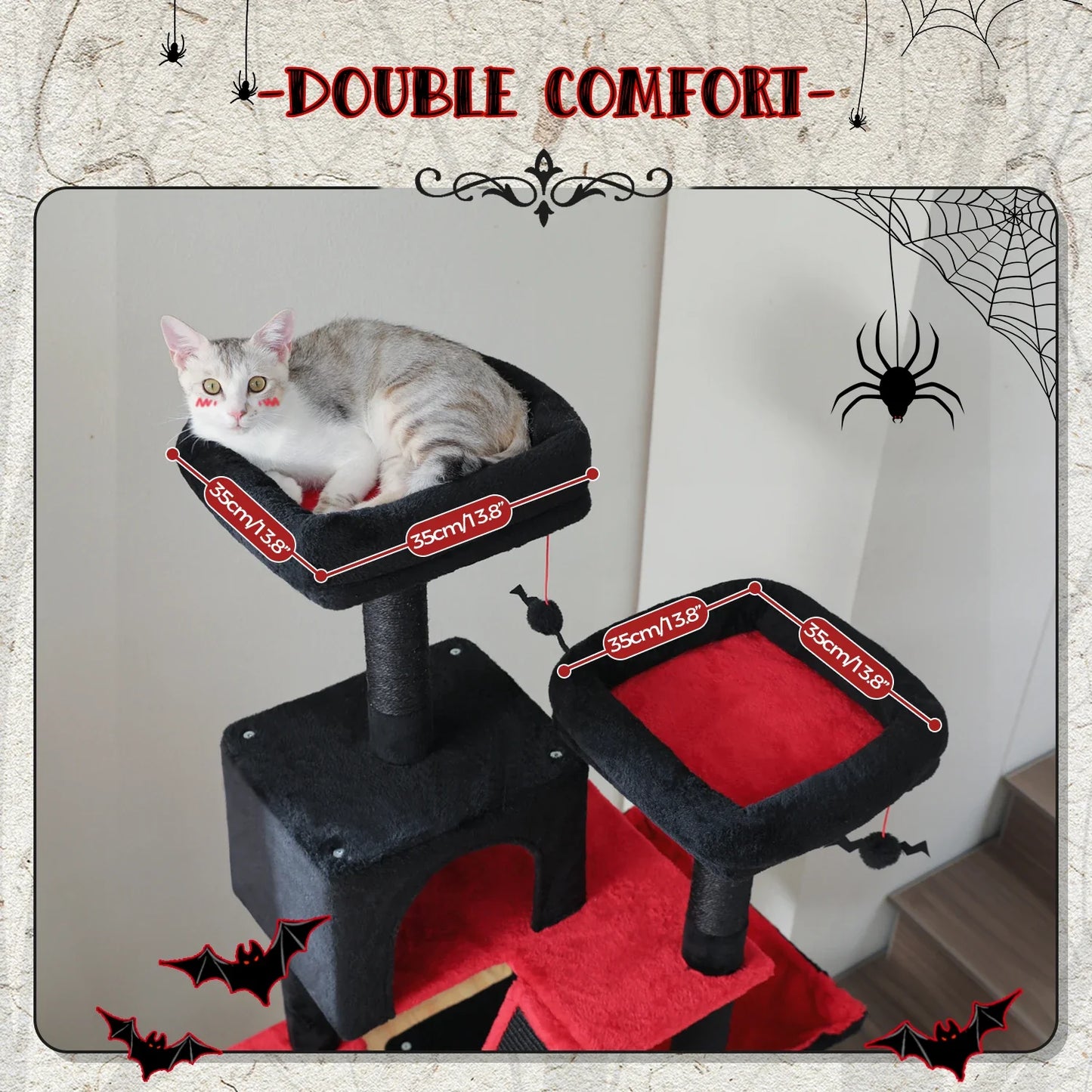 Large Cat Tree Tower – Multi-Level Plush Indoor Cat Condo with Scratching Posts, Boards, Perches & Caves