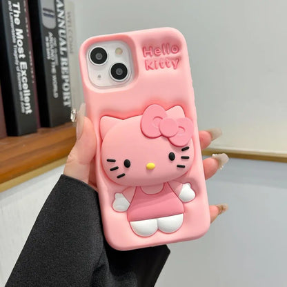 3D Kitty Face Phone Case — Soft Silicone Cartoon Grip Tok Holder for iPhone 11-16 Pro Max