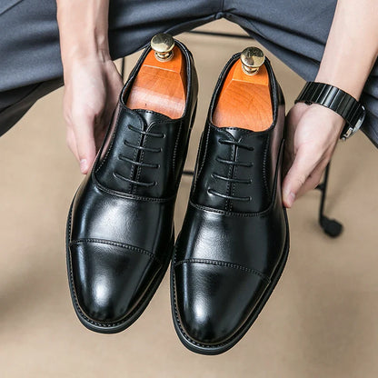 Men’s Luxury Leather Dress Shoes — Comfortable Pointed Business & Wedding Shoes Black