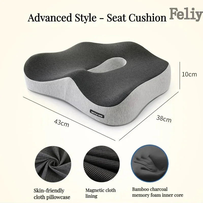Memory Foam Office Chair & Car Seat Cushion – Orthopedic Lumbar Support Pillow with Coccyx Relief & Massage Back Pad