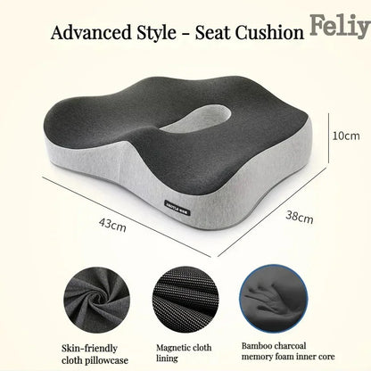 Memory Foam Office Chair & Car Seat Cushion – Orthopedic Lumbar Support Pillow with Coccyx Relief & Massage Back Pad