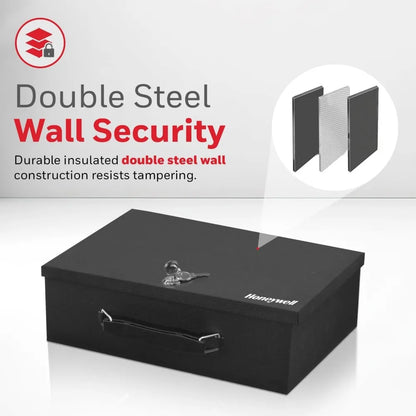 Fireproof Lock Box — Safe for Documents, Jewelry & Money | 0.17 Cubic Feet with Keys, Black