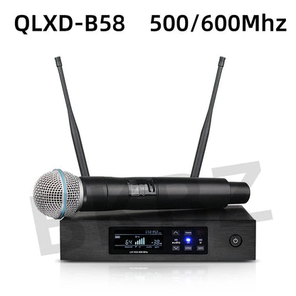 QLXD4 Beta58A Wireless Microphone — 500/600MHz UHF Professional Handheld Mic for Stage, Karaoke & Singing Performance