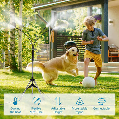 Outdoor Standing Misting System for Patio – Adjustable Height 3.2–4.1FT with Filter, 26.5FT Portable Water Mister Line for Cooling Garden & Yard