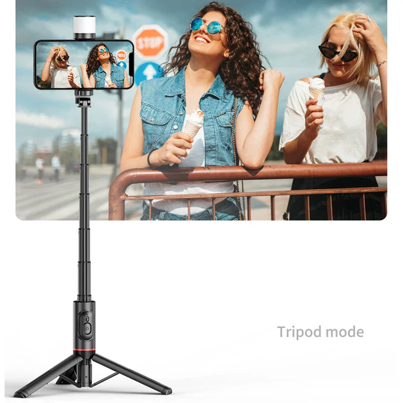 Roreta Portable Wireless Bluetooth Selfie Stick Tripod with Fill Light – Telescopic for iPhone 13, Huawei, Xiaomi & Android Phones