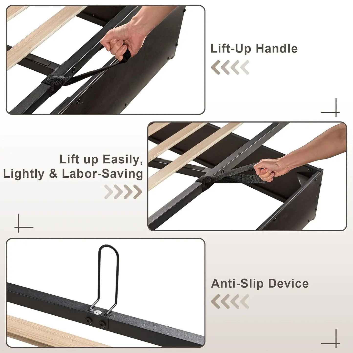 King Lift-Up Storage Bed Frame - Wooden Platform Bed with USB Charging, No Box Spring Required