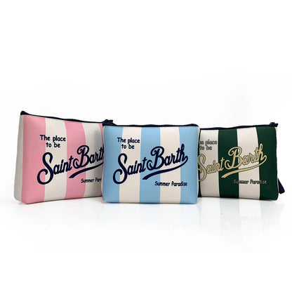 S-Saint B-Barth Striped Neoprene Zip-Up Clutch – Unisex Cosmetic & Toiletry Makeup Bag for Women
