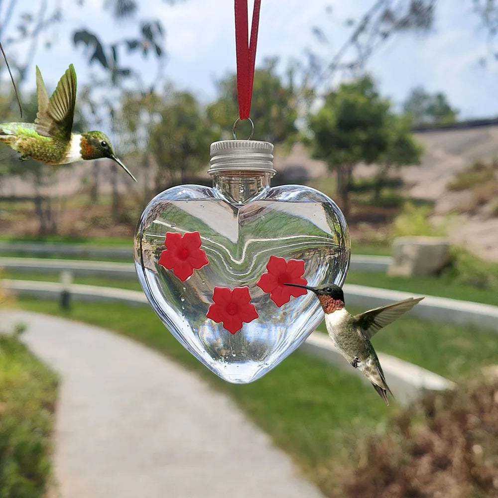 PET Hummingbird Feeder – Transparent Spherical & Heart-Shaped Hanging Bird Feeder with 3 Leak-Proof Ports
