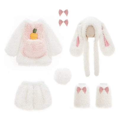 Kids Plush Rabbit Costume Set - Warm Winter Top, Pants & Hat Outfit for Girls