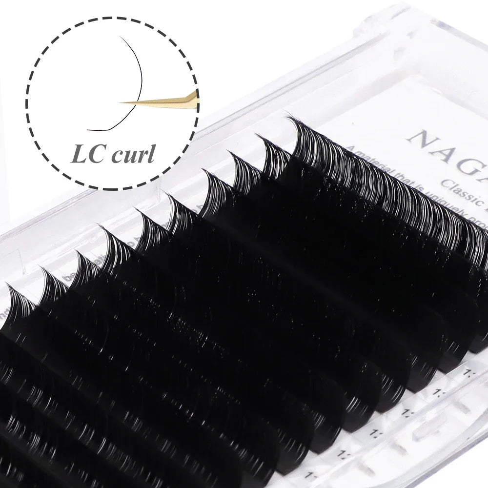NAGARAKU Synthetic Mink Eyelash Extensions — 16 Lines, Mixed 7-15mm N/M/L/LB/LC/LD Curl High-Quality Individual Lashes