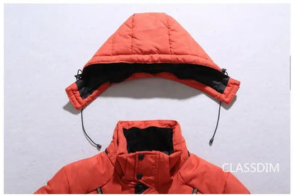 Men's Winter Hooded Puffer Jacket – White Duck Down Coat, Windproof & Warm Outdoor Parka, Size 5