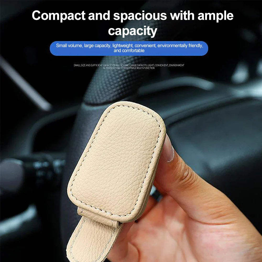 Multifunction Car Sun Visor Glasses Clip - Leather Eyeglasses Holder, Magnetic Sunglasses Hanger, Universal Interior Accessory