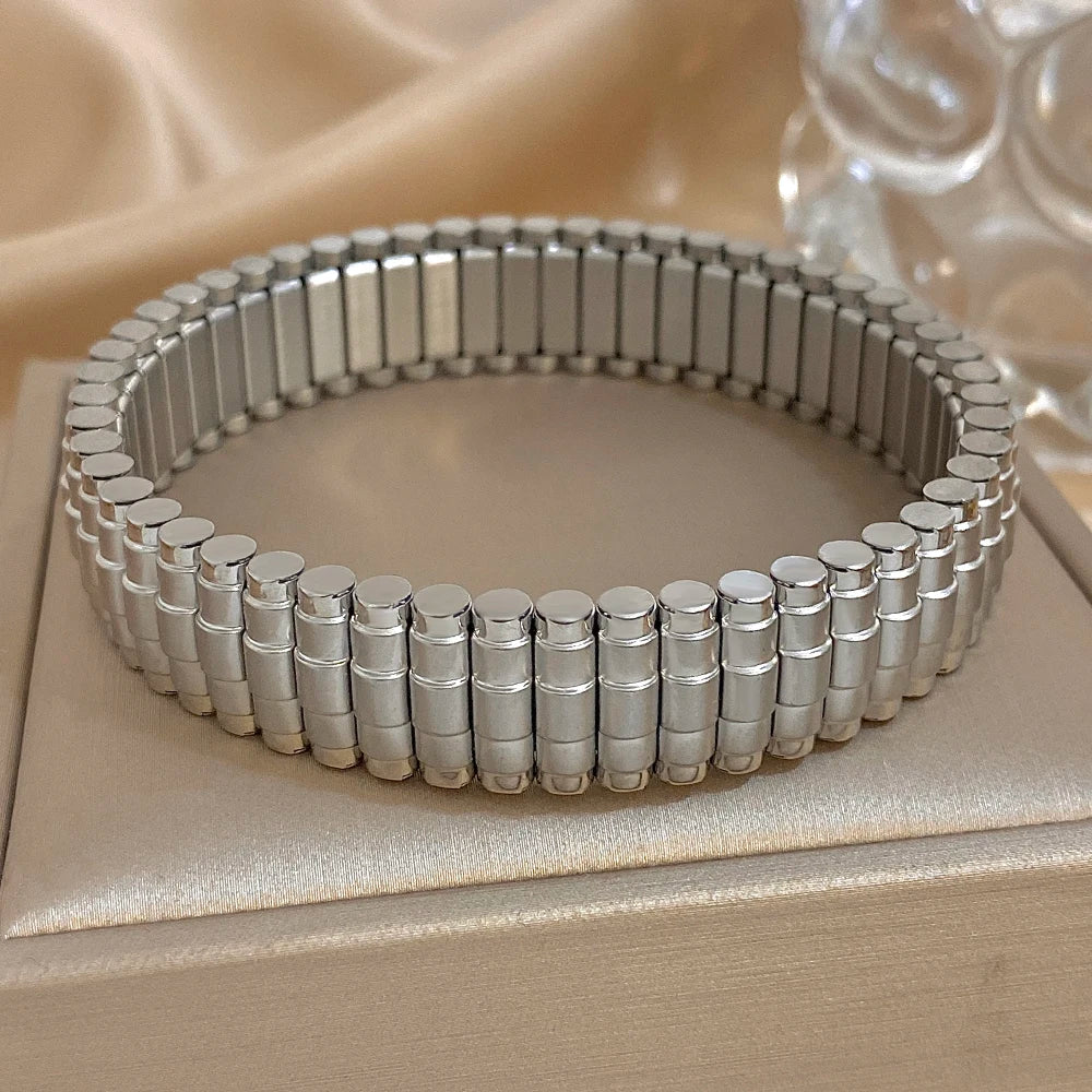Greatera Five-Layer 10mm Beaded Bracelet – Two-Tone Stainless Steel Watch Chain Bangle Jewelry for Men & Women