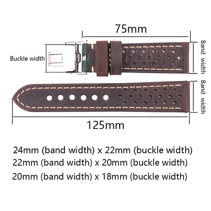 Genuine Leather Watch Band 20mm 22mm 24mm — Vintage Cowhide Strap with Deployment Clasp for Samsung Galaxy Watch 3/4