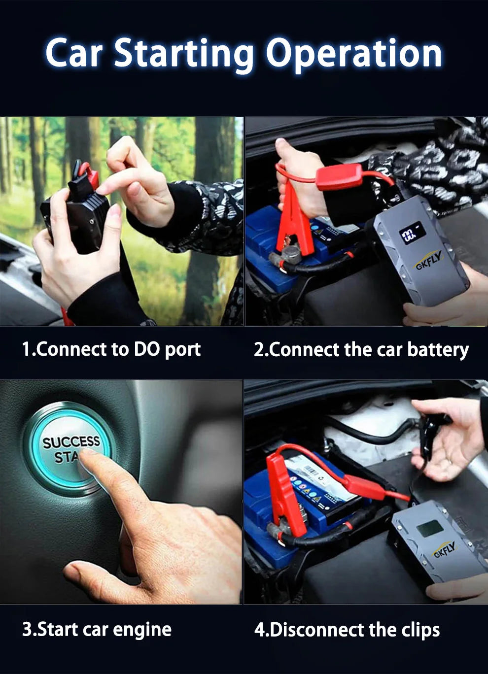 GKFLY 12V Car Jump Starter 18000mAh – 3000A Power Bank & Battery Booster for Petrol & Diesel Cars