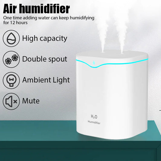 2000ML USB Air Humidifier with Double Spray Ports – Essential Oil Aromatherapy Cool Mist Maker for Home & Office