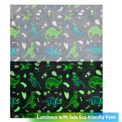 Luminous Unicorn & Dinosaur Plush Blanket – Glow-in-the-Dark Soft Flannel Throw for Boys & Girls, Christmas Gift