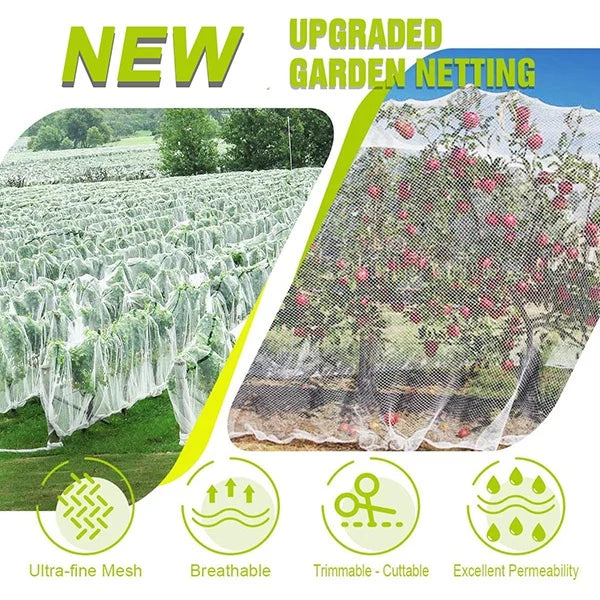 Garden Insect Protection Net - 60 Mesh Plant Vegetables & Fruit Cover for Greenhouse, Flowers - Pest Control & Anti-Bird Netting
