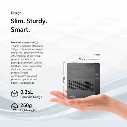 SOYO M2 Air Mini PC — Intel N4000, 6GB RAM, 128GB eMMC, Windows 11 Pro, Compact Desktop for Home, Business & Gaming