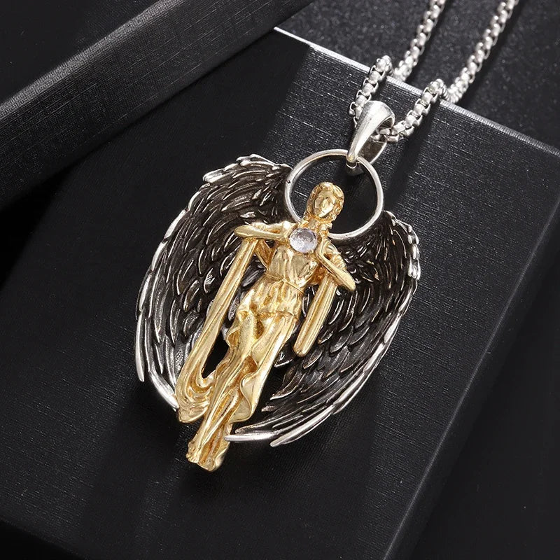 Gothic Skull Jesus Cross Necklace – Punk Catholic Amulet Jewelry for Men, Religious Pendant