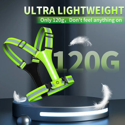 LED Running Vest – USB Rechargeable Reflective Glowing Straps for High Visibility Night Running & Cycling, Elastic Safety Band