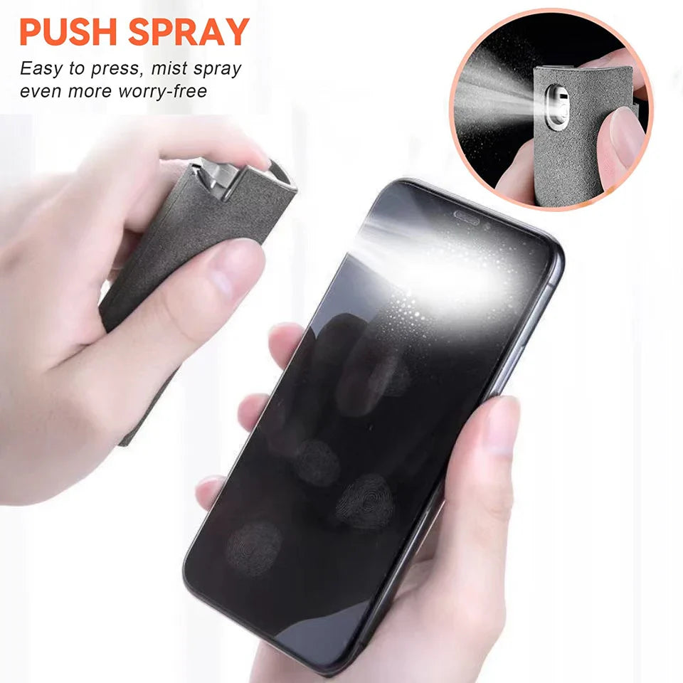 2-in-1 Phone Screen Cleaner Spray & Dust Remover Tool with Microfiber Cloth for iPhone, iPad, and More