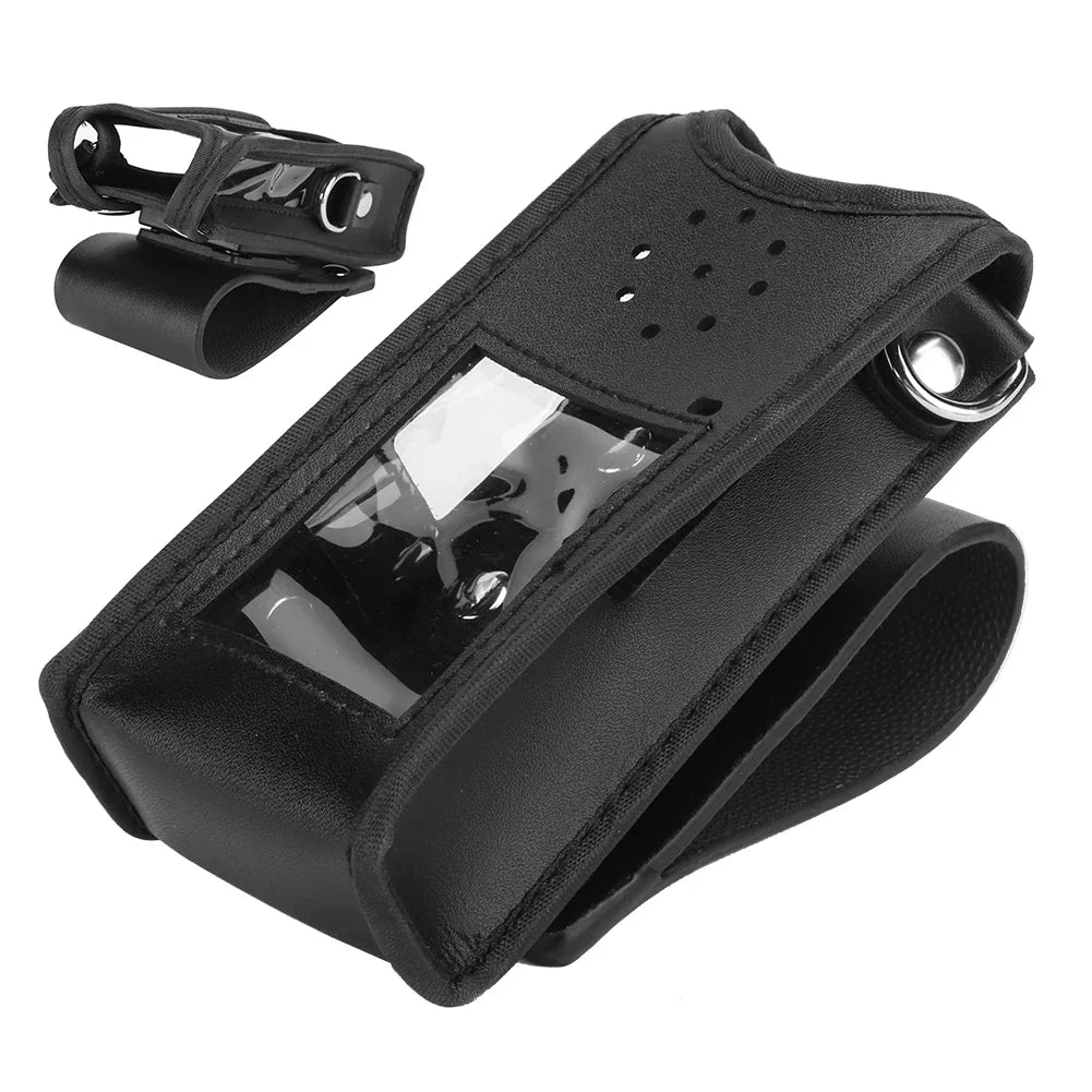 Black Leather Soft Protective Bag for Walkie Talkie – Radio Holster Cover for Baofeng UV-9R, UV9R Plus Two Way Radio Accessories