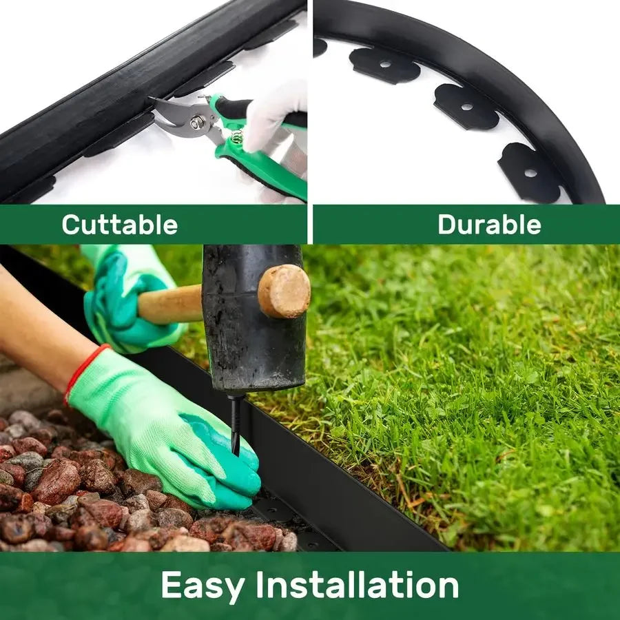 92FT Plastic Garden Edging Kit – 2-Inch No-Dig Lawn Border with 84 Stakes for Yard & Flower Beds