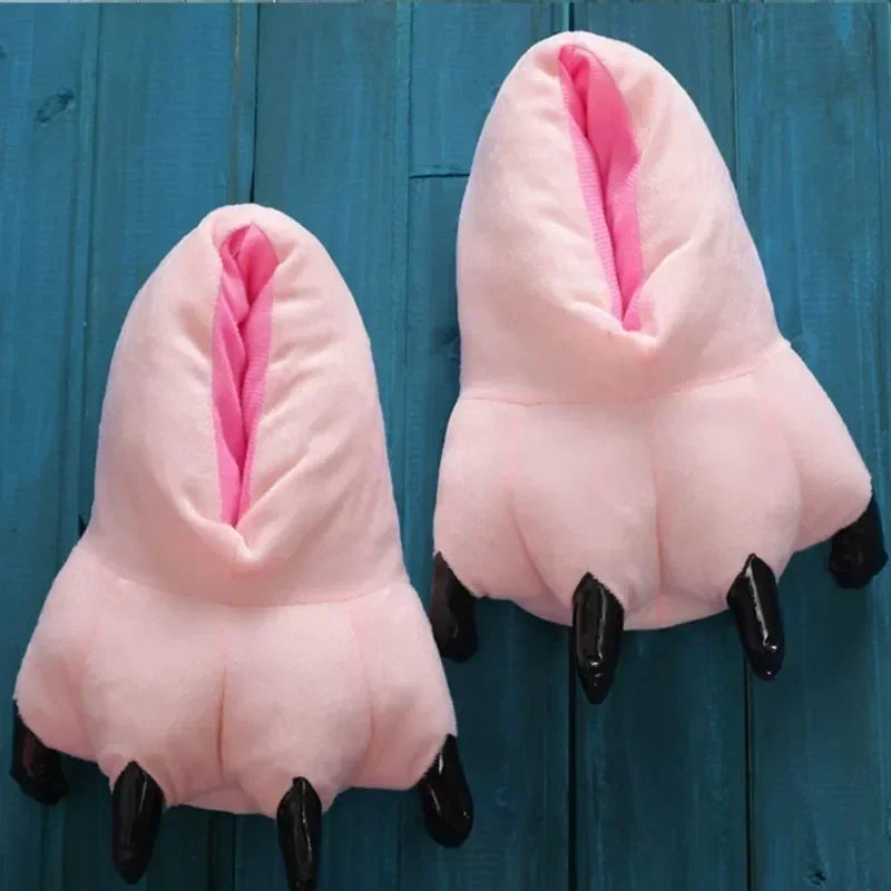 2023 Winter Warm Indoor Slippers - Soft Plush Paw Shoes for Women, Men & Children | Funny Animal Christmas Dinosaur Claw