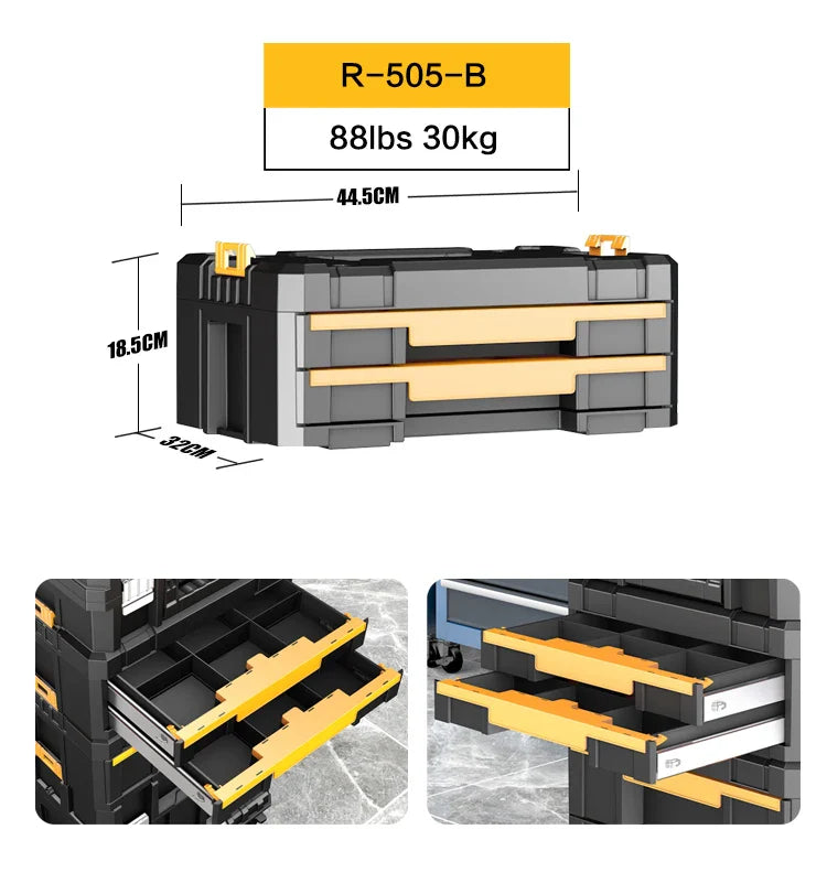 AIRAJ Stackable Modular Toolbox Set — Portable Combo ToolBox with Wheels for Space-Saving Storage & Easy Mobility