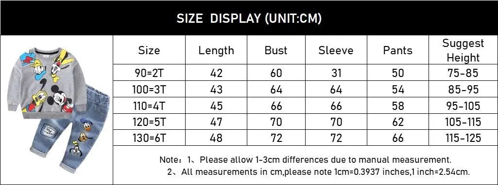 Autumn Children Clothing Set – Toddler Boys Mickey Mouse Top & Pants, 2-6 Years Kids Sports Suit