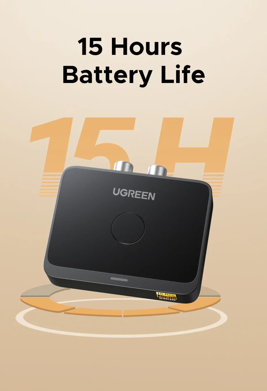 UGREEN AUX Bluetooth Receiver LDAC AAC – Hi-Fi 3.5mm Jack to 2RCA Audio Adapter with Bluetooth 6.0, 15h Playtime for Car Speaker & PC