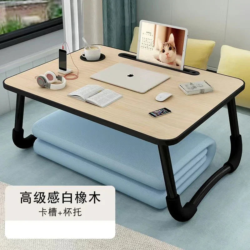 Foldable Laptop Desk for Bed & Sofa – Portable Lap Table with Cup, Book Holder, Drawer, and USB Slot