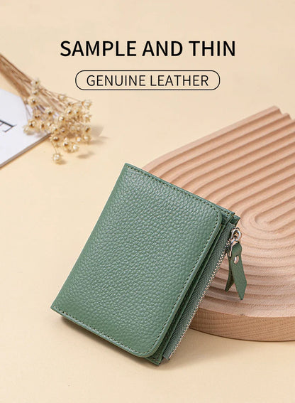 Women’s Genuine Leather Slim Wallet — RFID Blocking Bi-Fold with Card Holder & Coin Pocket