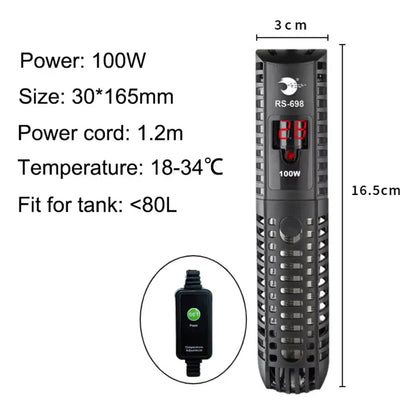 Aquarium Submersible Heater - Water Heating Rod with Temperature Control for Fish Tanks, 220-240V, 50-500W