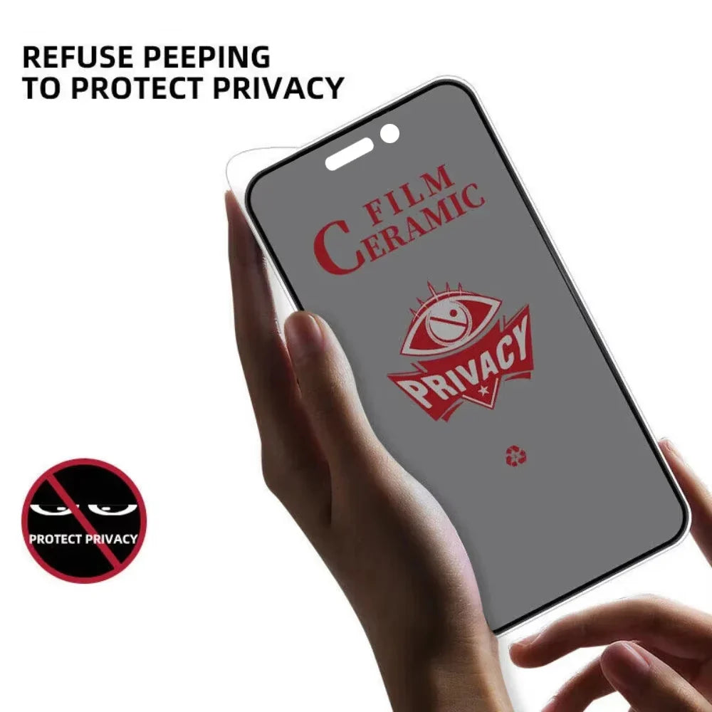 2PCS Privacy Ceramic Screen Protector for iPhone – Anti-Spy Tempered Film for iPhone 17/16/15/14/13/12/11 Pro Max, XR, XS, SE & More
