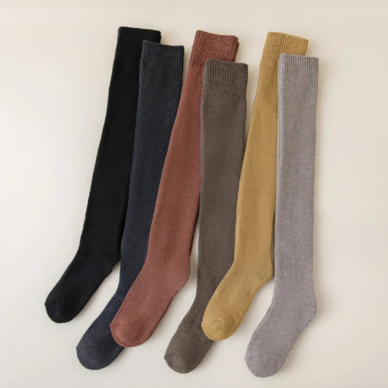 Winter Warm Long Socks - Thick High Tube Over Knee Knee-Length Hosiery Socks for Women, Solid Color Terry Thicken Calf Socking