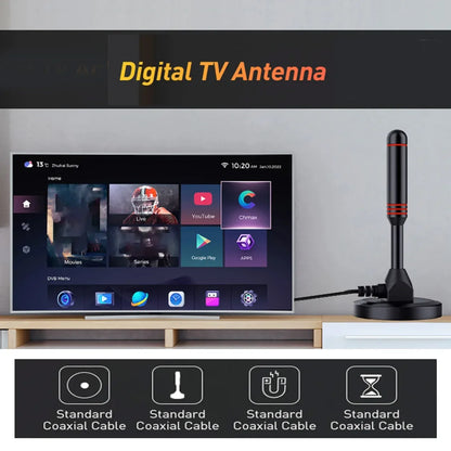 HD Digital TV Antenna - 200 Miles Amplified Indoor/Outdoor VHF UHF Aerial with Signal Booster