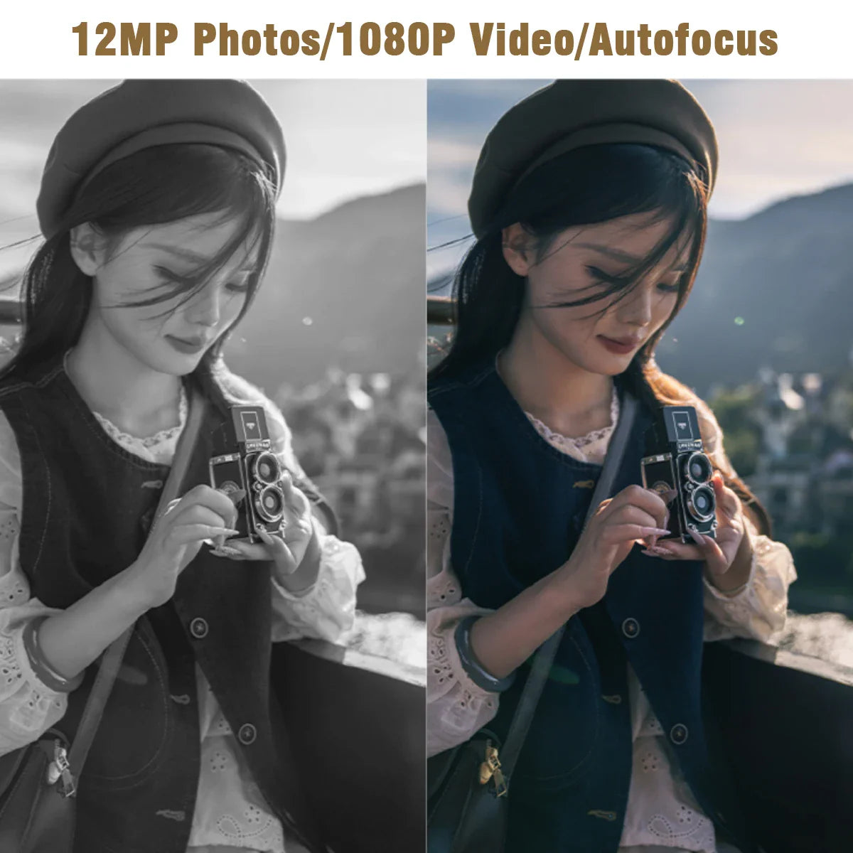 Vintage Mini Digital Camera 12MP Autofocus, 1080P FHD Vlogging Camera – Ideal Christmas & Birthday Gift