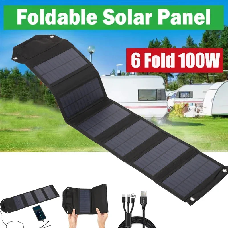 60W 80W 100W Foldable Solar Panel — 5V USB Portable Waterproof Charger for Phone, Camping & Power Bank