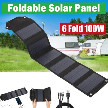 60W 80W 100W Foldable Solar Panel — 5V USB Portable Waterproof Charger for Phone, Camping & Power Bank