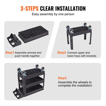 VEVOR 2/3 Shelf Heavy Duty Utility Service Cart with 360° Swivel Wheels – Ergonomic Storage Handle for Warehouse, Garage, Cleaning
