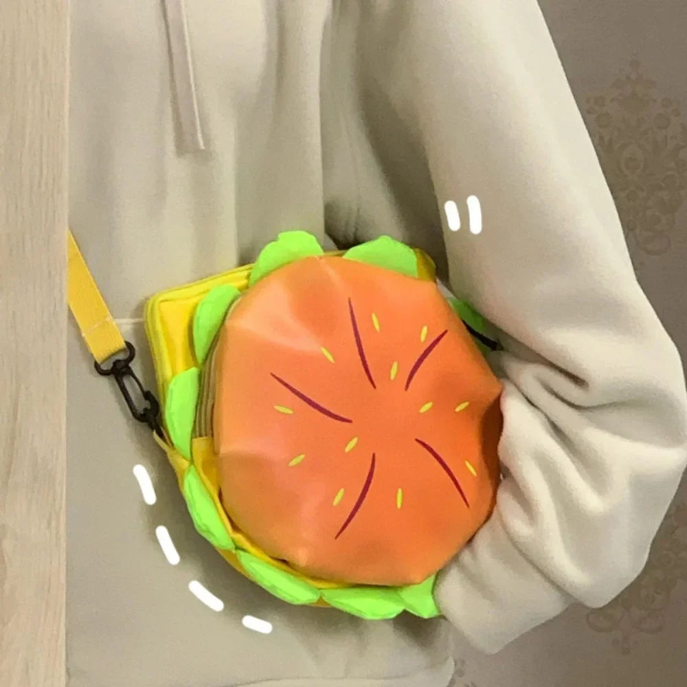 Stylish Hamburger PU Daypack Backpack – Casual Zipper Laptop Bag for Travel, Outdoor, and Unisex Use