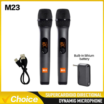 M23 UHF 2-Channel Wireless Microphone System – Rechargeable Cordless Handheld Mic for Karaoke, Church, Party, DJ