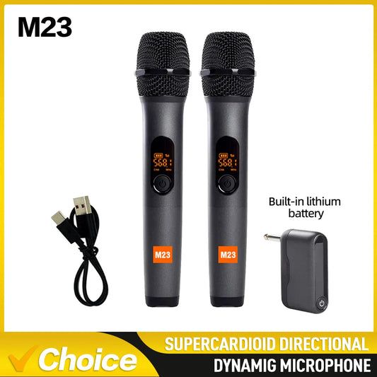 M23 UHF 2-Channel Wireless Microphone System – Rechargeable Cordless Handheld Mic for Karaoke, Church, Party, DJ