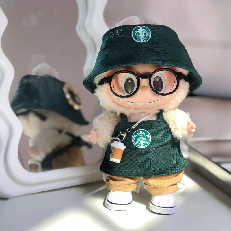 15–17cm Labubu BJD Doll Clothes — Coffee Blind Box V1/V2/V3 Retro Fashion Work Outfit Replacement Suit Toy